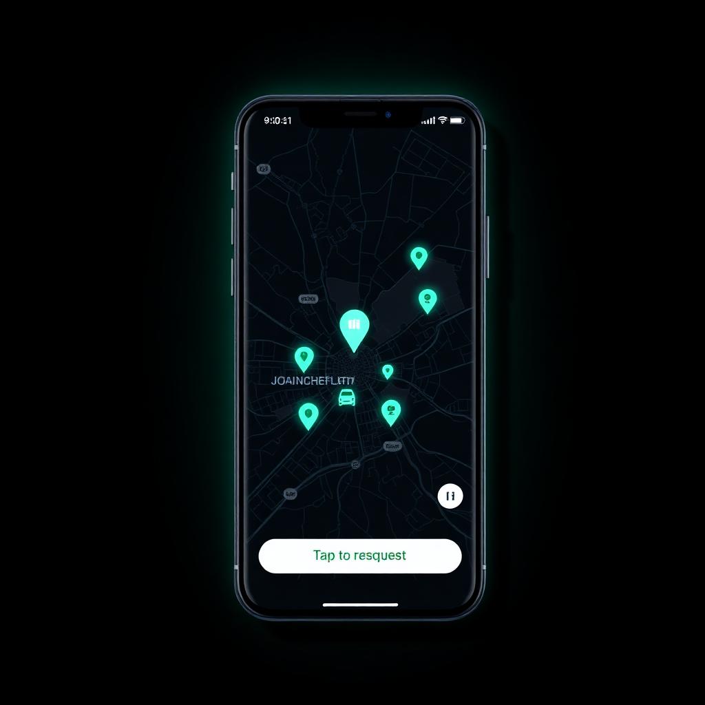 Hop & Go app showing nearby drivers on a Johannesburg map